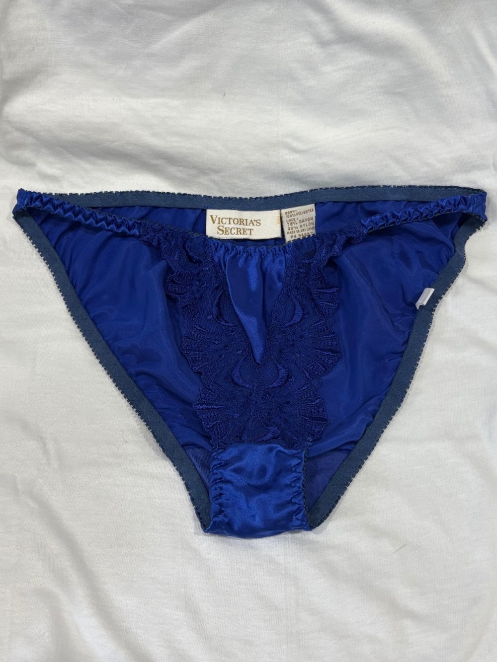 Victoria's Secret Royal Blue Satin/Lace String Bikini Panties VINTAGE Gold Label